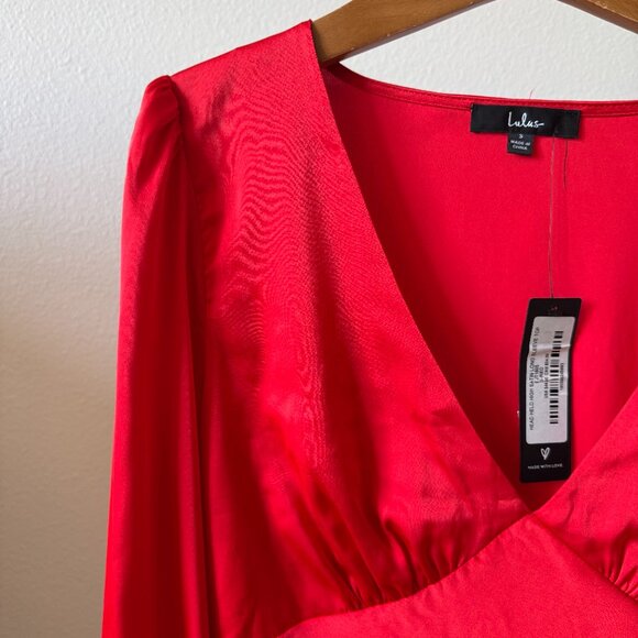 Lulus Head Held High Red Satin Long Sleeve Blouse Top | Size Small NWT - Picture 14 of 16